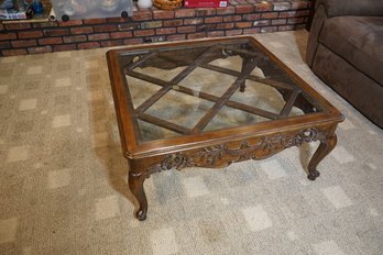 Antique Wood Glass Top Coffee Table