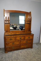 Beautiful Antique Leo Brand 7 Drawer Dresser With Top Shelf Mirror