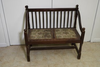 Antique Wood Bench With Tapestry Cushion