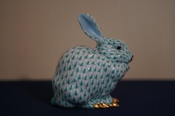 Detailed! Herend Green Fishnet Bunny Sitting Figurine 5.25'