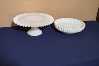 Milk Glass Bowl And Cake Holder