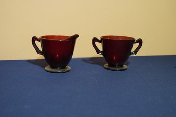 Vintage Ruby Red Milk And Sugar Saucers