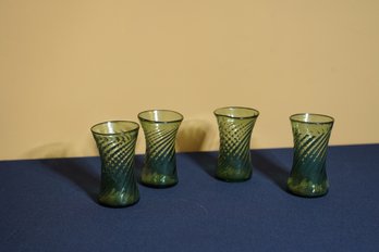 Lot Of 4 Green Glass Swirl Design Vases