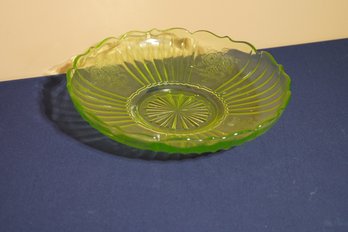 Vintage Uranium Glass Floral Pattern Serving Dish