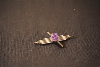 Sterling Silver Pin With Natural Amethyst Quartz