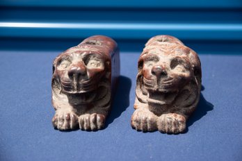 Set Of 2 Carved Wood Lion Candle Holder