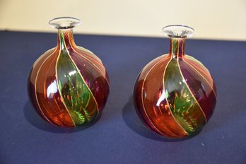 Pair Of Art Glass Made In Italy Vases