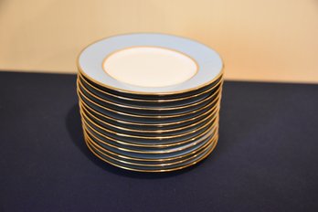 Set Of 12 Small Baby Blue And White Ciroa Luxe Circle Plates