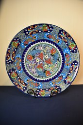 Beauitful 22in Round Handpainted Bowl W/fish Motif Made In Turkey