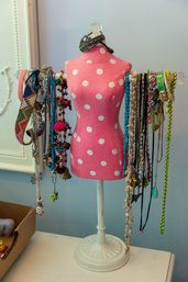 Pink With White Dots Jewelry Mannequin Holder With Custom Jewelry