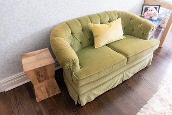 Vintage Olive Green Velvet Love Seat