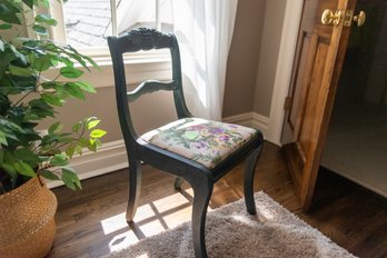 Pale Blue Wood Chair With Flower Design Cushion