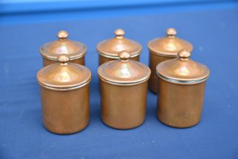 Set Of 6 Small Copper Metal Small Lids