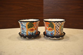Set Of 2 Hand Painted Ceramic Porcelain Planters