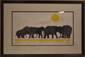 Framed W/glass-Title 'elephant Walk' Signed, Dated '77 And #57/350