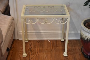 Metal Cream Color Glass-top Side Table