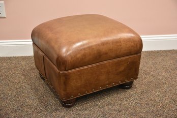 Brown Leather Ottoman With Wood Legs