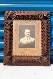 Antique Tramp Art Frame With Black And White Print Photo
