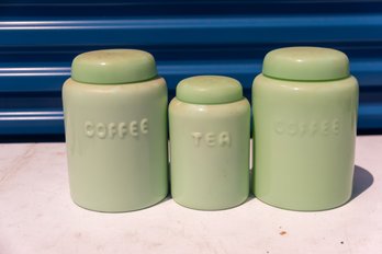 Set Of 3 Vintage Jadeite Canisters