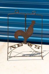 Vintage Metal News Paper Stand With Rooster Cafe Style Tabletop Newspaper Stand