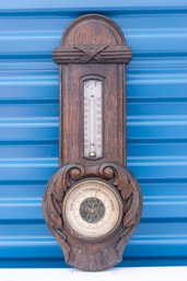 Antique Carved Wood German Barometer