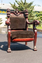 Antique Victorian Carved Arm Chair With Cherubs Deign (read Info)