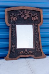 Antique Wood Wall Mirror With Fruit Carved Design