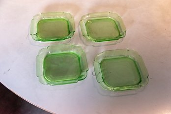 Set Of 4 Vintage Uranium Glass Style Square Plates