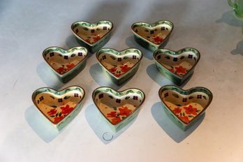 Set Of 8 Hand Painted Heart Shape Bowls