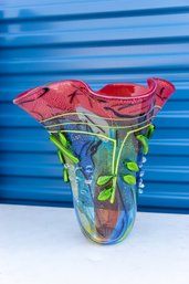 Bright Unique Color 'dale Tiffany TM' Large Art Glass Vase