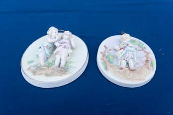 Set Of 2 Vintage Porcelain Figurine 3D Plaque Heirloom Quality