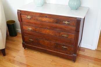 Antique 3-drawer Marble Top Wood Dresser