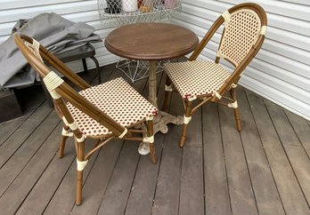 Vintage Bamboo Style Chairs With Round Top Metal Frame Table