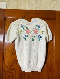 Vintage, English Sports Shop Bermuda Cotton Sweater, With Embroidered Flower Design