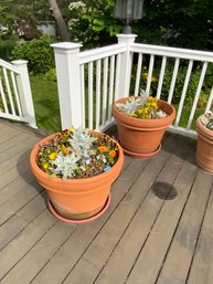 Set Of 2 Made In Italy Clay Planters With Real Flowers