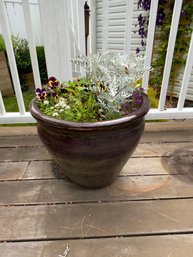 Dark Color Glazed Ceramic Planter With Real Flowers