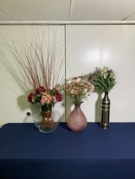 Lot Of 3 Decorative Vase With Fake Flowers