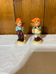 Pair Of Ceramic Figurines Of Boy & Girl Hummel Style