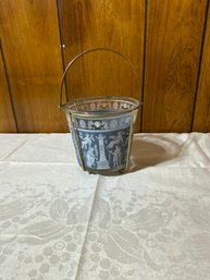 Vintage Jennette Glass Wedgewood Style Grecian Blue Hellenic Greek Roman Ice Bucket