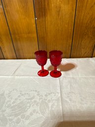 Pair Of Ruby Red Vintage Mini Glass Goblets