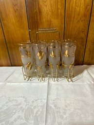 Vintage Mid Century Libby Frosted Set Of 8 Glasses With Tray