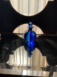 Small Blue Art Glass Liquid Bottle