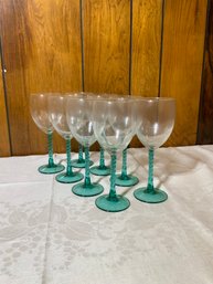 Set Of 8 Vintage Green Twisted Handle Wine Glasses