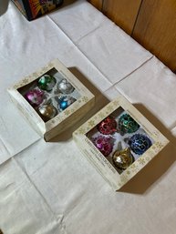 Pair Of Hand Painted Glass Vintage Christmas Decorations In Box