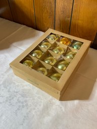 Box Of Vintage Fantasia Gold Colored Christmas Ornaments