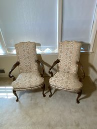 Lot Of 2 Antique Heritage Arm Wood Chairs With Floral Design (stain On Cushion)