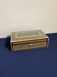 Mother Of Pearl Inlaid Wooden Keepsake Box With Key