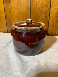 Vintage Hull Pottery Covered Bean Pot Brown Drip Glaze Over Proof