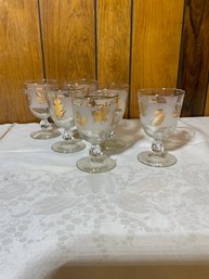 Set Of 6 MCM Vintage Forted Gold Leaf Glasses And 1 Creamer