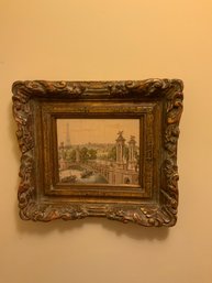 Antique French Needlepoint Ina Wood Frame, 17.5x15 Inches